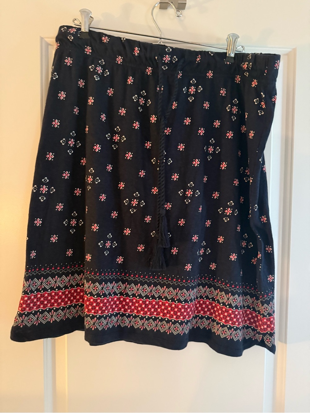 Talbots Navy A-Line Skirt with red & White Floral Border